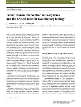 Future Human Intervention in Ecosystems and the Critical Role for Evolutionary Biology