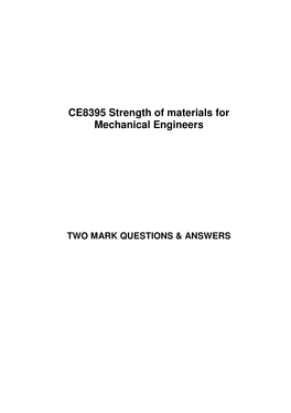 CE8395 Strength of Materials for Mechanical Engineers