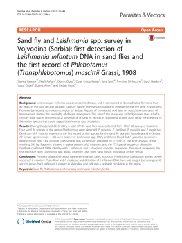 Sand Fly and Leishmania Spp. Survey in Vojvodina (Serbia): First Detection