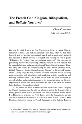 The French Gao Xingjian, Bilingualism, and Ballade Nocturne*