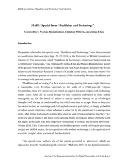 JJADH Special Issue “Buddhism and Technology”: Introduction