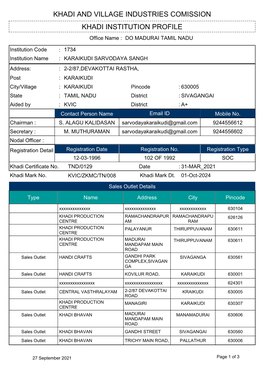 Khadi Institution Profile Khadi and Village Industries Comission