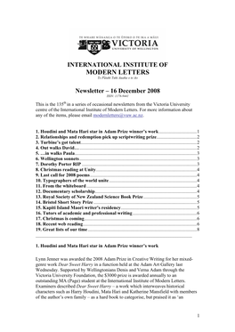 Newsletter – 16 December 2008 ISSN: 1178-9441