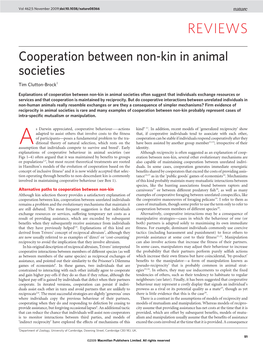 Cooperation Between Non-Kin in Animal Societies