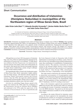 Occurrence and Distribution of Triatomines (Hemiptera: Reduviidae) in Municipalities of the Northeastern Region of Minas Gerais State, Brazil