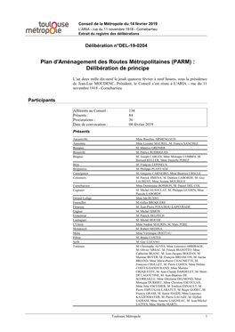 Plan D'aménagement Des Routes Métropolitaines (PARM) : Délibération De Principe