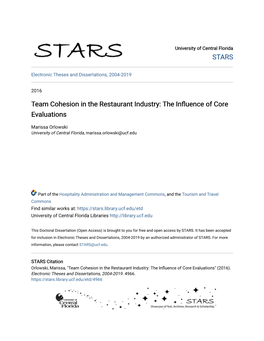 Team Cohesion in the Restaurant Industry: the Influence of Core Evaluations