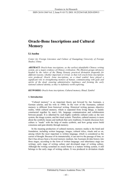 Oracle-Bone Inscriptions and Cultural Memory