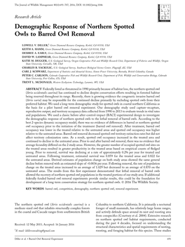 Demographic Response of Northern Spotted Owls to Barred Owl Removal