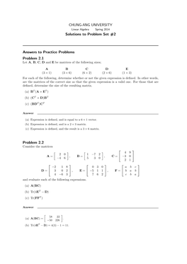 CHUNG-ANG UNIVERSITY Solutions to Problem Set #2 Answers To