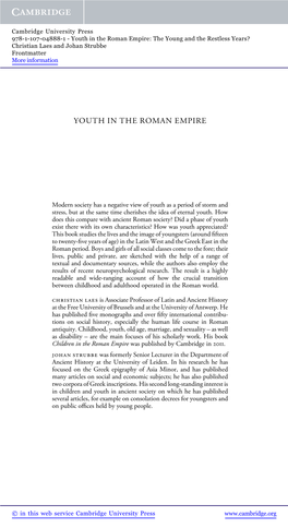 Youth in the Roman Empire: the Young and the Restless Years? Christian Laes and Johan Strubbe Frontmatter More Information