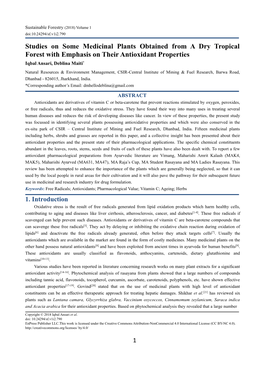 Studies on Some Medicinal Plants Obtained from a Dry Tropical Forest with Emphasis on Their Antioxidant Properties