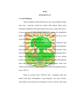 BAB I PENDAHULUAN 1.1. Latar Belakang Sastra Merupakan