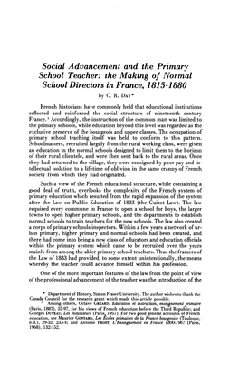 Social Advancement and the Primary School Teacher: the Making of Normal School Directors in France, 1815-1880 by C