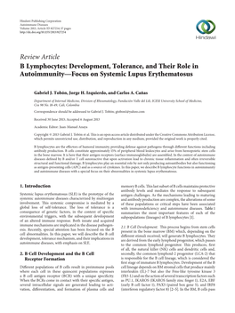 Review Article B Lymphocytes: Development, Tolerance, and Their Role in Autoimmunity—Focus on Systemic Lupus Erythematosus