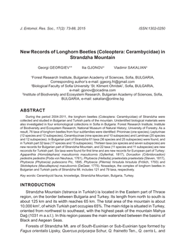 New Records of Longhorn Beetles (Coleoptera: Cerambycidae) in Strandzha Mountain