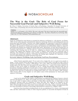 The Role of Goal Focus for Successful Goal Pursuit and Subjective Well-Being by Oliver J