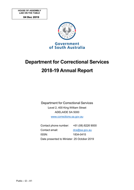 Department for Correctional Services 2018-19 Annual Report
