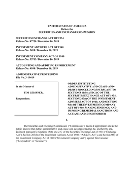 TIM LEISSNER, SECTIONS 15(B) and 21C of the SECURITIES EXCHANGE ACT of 1934, Respondent