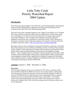 2004 Little Toby Creek Watershed Update