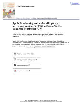 Symbolic Ethnicity, Cultural and Linguistic Landscape: Remnants of ‘Little Europe’ in the Valcanale (Northeast Italy)