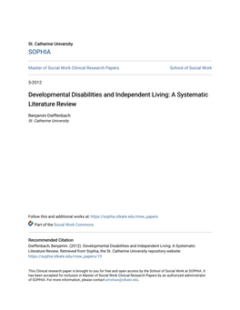 Developmental Disabilities and Independent Living: a Systematic Literature Review