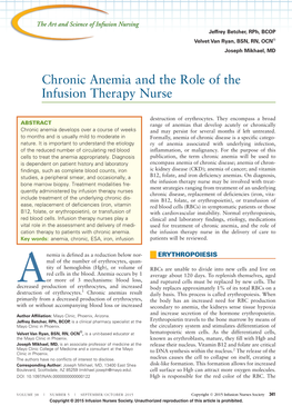 Chronic Anemia and the Role of the Infusion Therapy Nurse