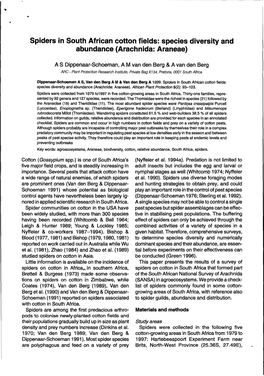 Spiders in South African Cotton Fields: Species Diversity and Abundance (Arachnida: Araneae)