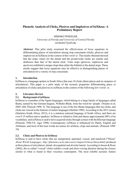 Phonetic Analysis of Clicks, Plosives and Implosives of Isixhosa: a Preliminary Report