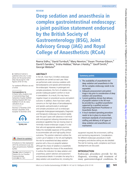 Deep Sedation and Anaesthesia in Complex Gastrointestinal Endoscopy