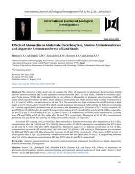 Effects of Abamectin on Glutamate Decarboxylase, Alanine Aminotransferase and Aspartate Aminotransferase of Land Snails