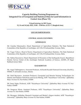 Capacity Building Training Programme on Integrated Use of Geospatial and Statistical Data for Land Information in Central Asia (Phase VI)