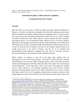 1 Institutional Fragility, Conflict and State Capabilities: Learning From