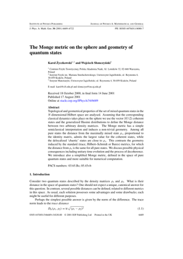 The Monge Metric on the Sphere and Geometry of Quantum States