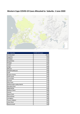 Western Cape COVID-19 Cases Allocated to Suburbs. 1 June 2020