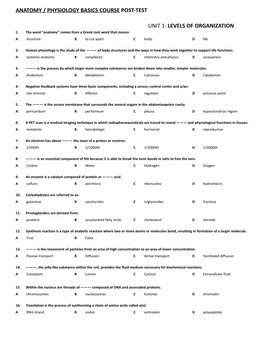 Anatomy / Physiology Basics Course Post-Test Xrayunits.Com