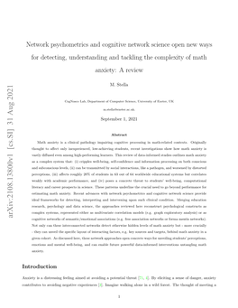 Arxiv:2108.13800V1 [Cs.SI] 31 Aug 2021 Cognitive Networks of Semantic/Emotional Associations (E.G