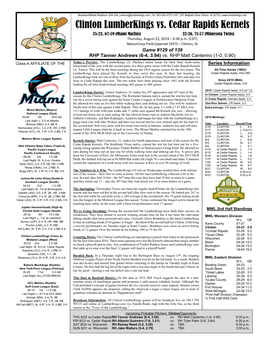 Clinton Lumberkings Vs. Cedar Rapids Kernels