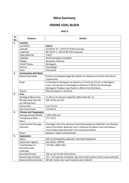 Mine Summary ROHNE COAL BLOCK