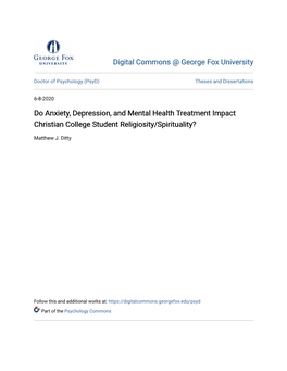 Do Anxiety, Depression, and Mental Health Treatment Impact Christian College Student Religiosity/Spirituality?