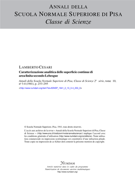 CARATTERIZZAZIONE ANALITICA DELLE SUPERFICIE CONTINUE DI AREA FINITA SECONDO LEBESGUE (1) Di LAMBERTO CESARI (Pisa)