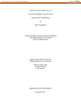 Mark O'connor's Fiddle Concerto Texas-Style Fiddling, Classical Violin, and American String Playing by Beth Youngblood a Resea