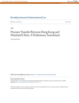 Prisoner Transfer Between Hong Kong and Mainland China: a Preliminary Assessment Choy Dick Wan