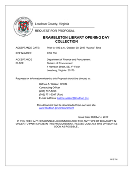 Brambleton Library Opening Day Collection