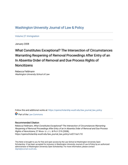 The Intersection of Circumstances Warranting Reopening of Removal Proceedings After Entry of an in Absentia Order of Removal and Due Process Rights of Noncitizens