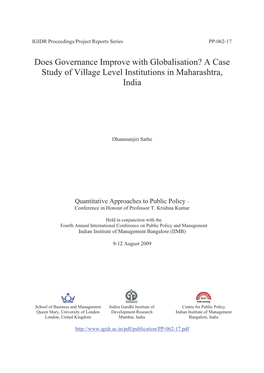 Does Governance Improve with Globalisation? a Case Study of Village Level Institutions in Maharashtra, India