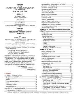 Report on the Geology of Tuscola County Michigan