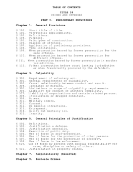 Table of Contents Title 18 Crimes and Offenses Part I