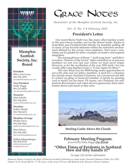 Grace Notes Newsletter of the Memphis Scottish Society, Inc