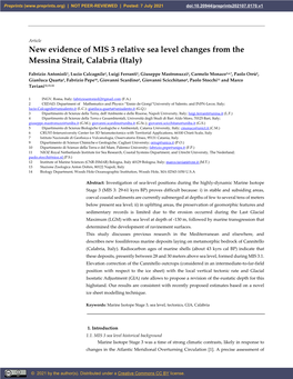 New Evidence of MIS 3 Relative Sea Level Changes from the Messina Strait, Calabria (Italy)